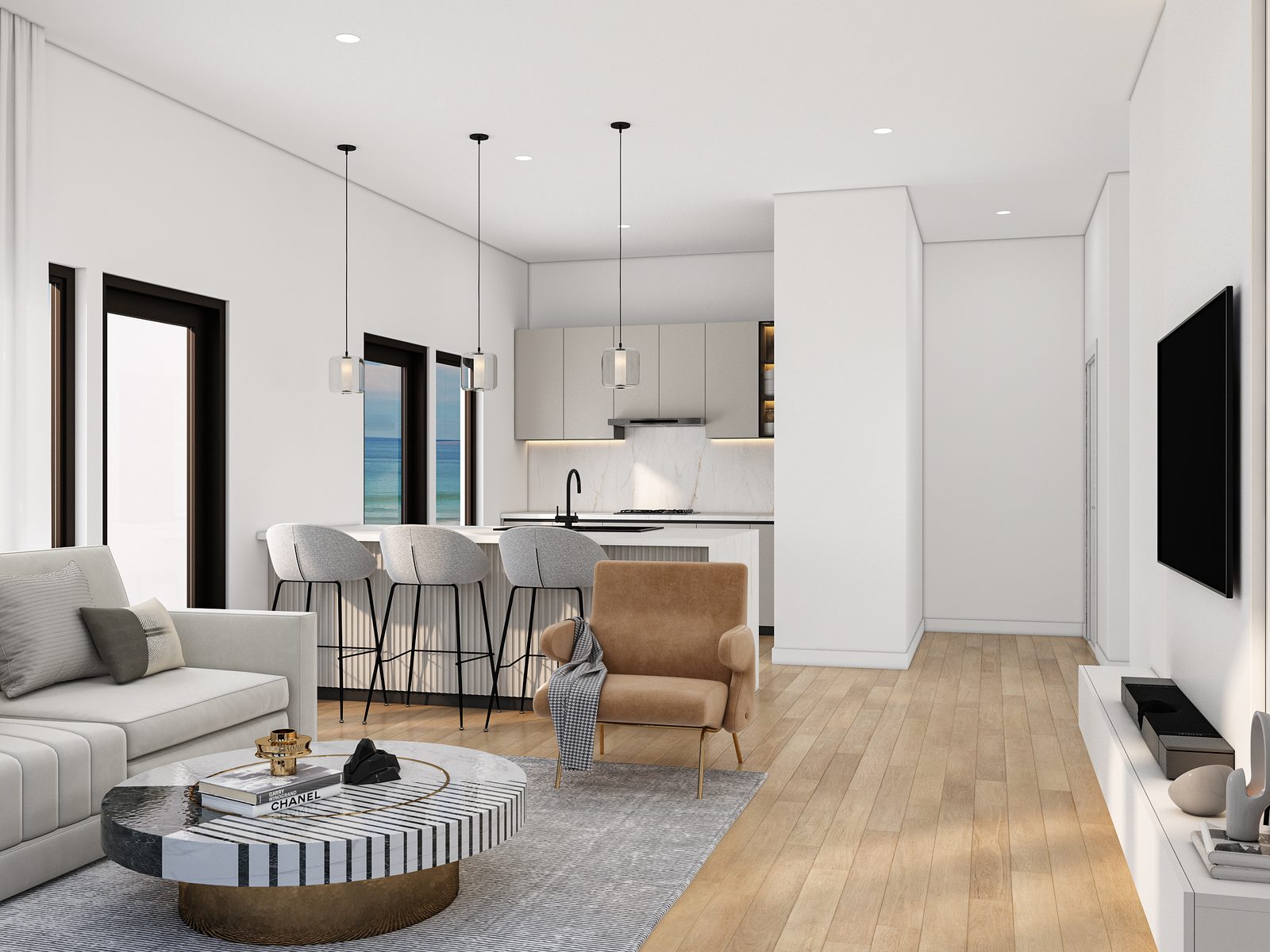 1-Bedroom · Open-Plan Living + Kitchen